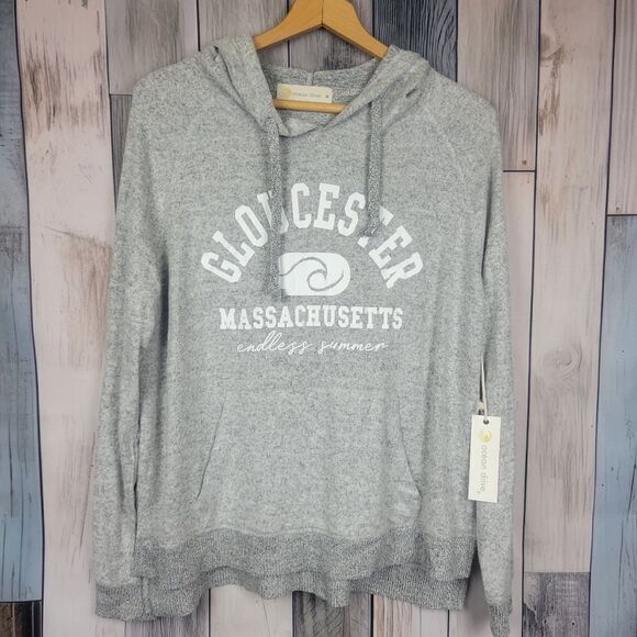 Ocean Drive Glouster Massachusetts Gray Hooded Sweatshirt Size Medium - Picture 1 of 7